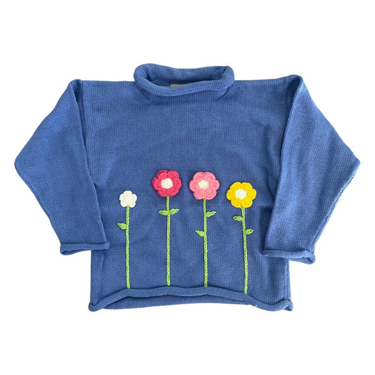 Rollneck Sweater with Crochet Flowers on Stems