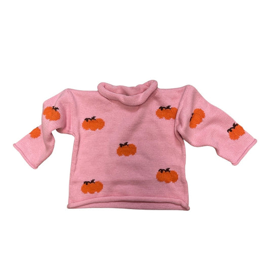 Girl's Pink All Over Pumpkins Rollneck Sweater