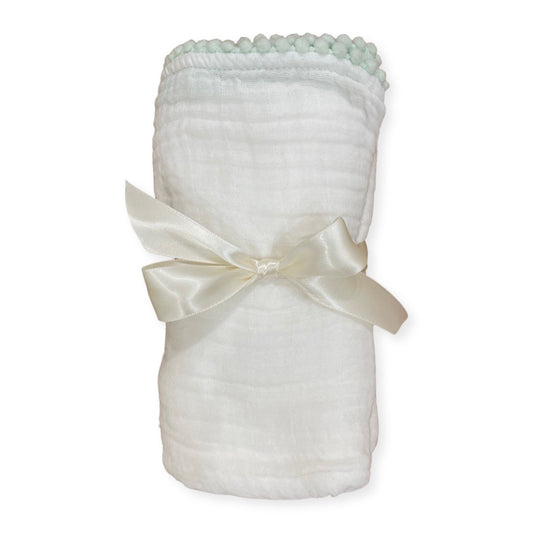 Muslin Swaddle, White with Sage