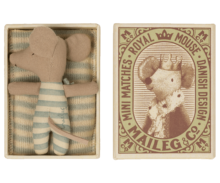 Sleepy Wakey' Baby Boy Mouse in Matchbox