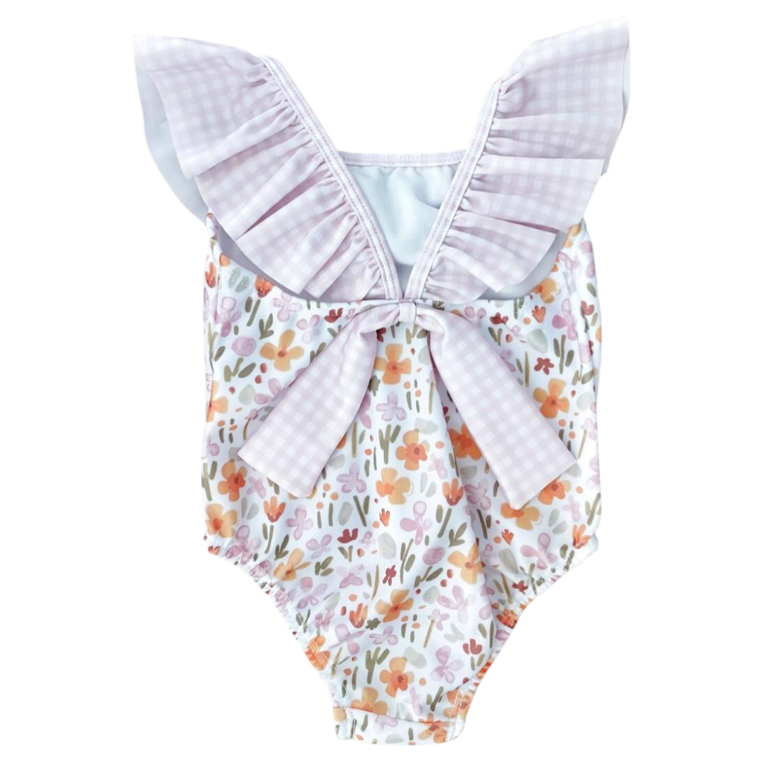 Swimsuit in Pipa Print and Ruffle Neckline
