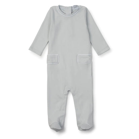 Preston Footed Romper Light Blue with White